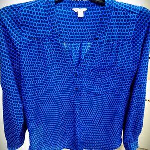Candie's Women's Long Sleeve Blouse Sz Lg Blue Geo Print Career Top Shirt